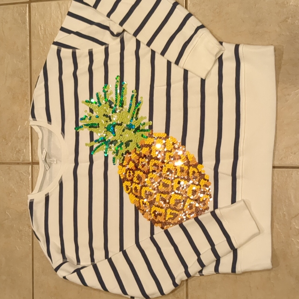 Victoria's Secret White Navy Striped Sequin Pineapple Sweatshirt